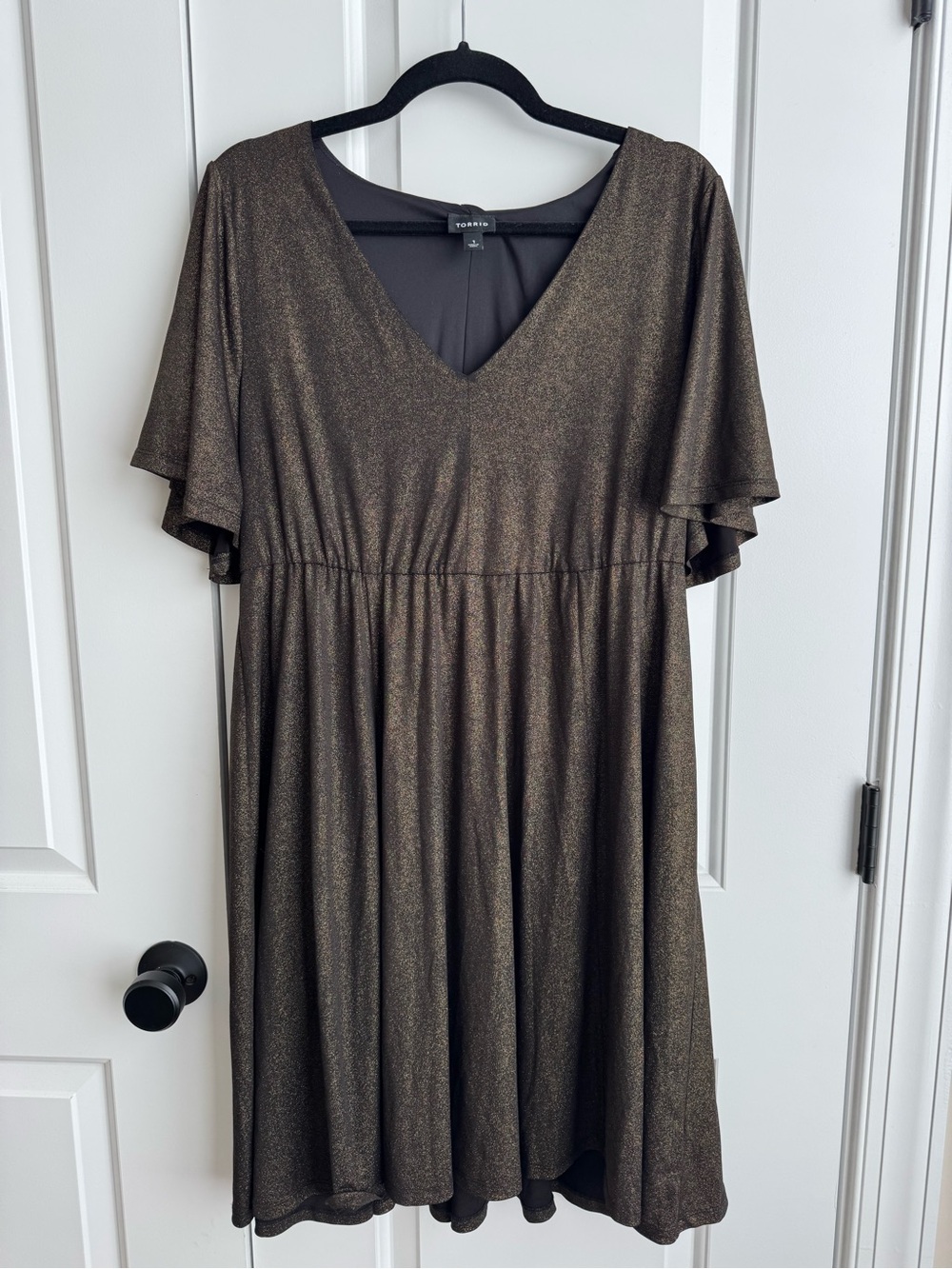Torrid Metallic Bronze Shimmer Flutter Sleeve Midi Dress Size 1 1X Holiday
